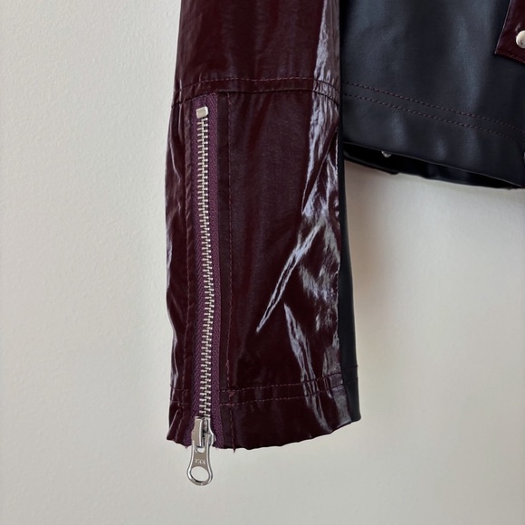Clara Sunwoo Vinyl + Liquid Leather Panel Zip Cuff Jacket Small Mulberry - Picture 5 of 12